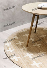 Load image into Gallery viewer, Handwoven Jute & Wool Rug with Cross Motif Pattern - Natural & Cream