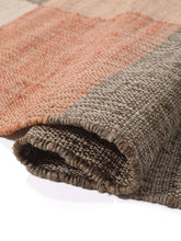 Load image into Gallery viewer, Handwoven Jute & Wool Rug with Color Block Design in Grey, Pink, and Ivory – Flatweave