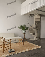 Load image into Gallery viewer, Natural Jute Handwoven Rug with Ivory Checkerboard Border, Classic Rustic Design for Living Room & Bedroom