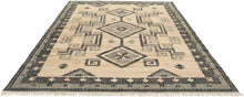 Load image into Gallery viewer, Handwoven Jute & Wool Rug with Geometric Pattern in Blue & Beige – Flatweave