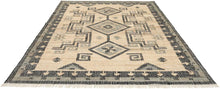 Load image into Gallery viewer, Handwoven Jute & Wool Rug with Geometric Pattern in Blue & Beige – Flatweave
