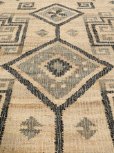 Load image into Gallery viewer, Handwoven Jute & Wool Rug with Geometric Pattern in Blue & Beige – Flatweave