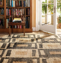 Load image into Gallery viewer, Handwoven Jute & Wool Rug with Geometric Checkered Pattern - Natural & Black