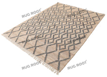 Load image into Gallery viewer, Handwoven Jute & Wool Rug with Diamond Lattice Pattern - Natural & Charcoal