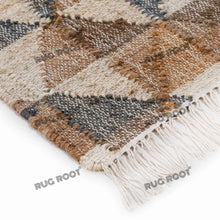Load image into Gallery viewer, Handwoven Wool & Jute Rug with Geometric Triangle Pattern - Earthy Tones