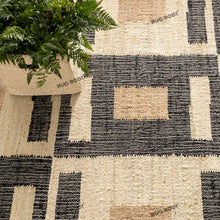Load image into Gallery viewer, Handwoven Jute & Wool Rug with Geometric Checkered Pattern - Natural & Black