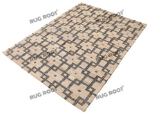 Load image into Gallery viewer, Handwoven Jute & Wool Rug with Interlocking Geometric Pattern - Natural & Black