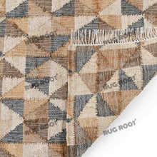 Load image into Gallery viewer, Handwoven Wool & Jute Rug with Geometric Triangle Pattern - Earthy Tones