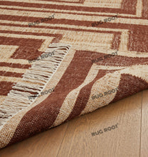 Load image into Gallery viewer, Handwoven Wool Rug with Terracotta & Beige Geometric Border Design