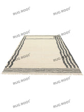 Load image into Gallery viewer, Handwoven Wool Rug with Minimalist Striped Border Design - Ivory & Charcoal