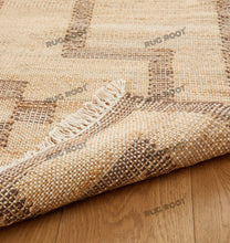 Load image into Gallery viewer, Handwoven Jute & Wool Rug with Geometric Cross Pattern - Natural & Beige