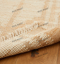 Load image into Gallery viewer, Handwoven Jute & Wool Rug with Subtle Diamond Pattern - Beige & Tan