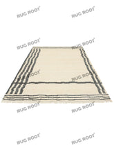 Load image into Gallery viewer, Handwoven Wool Rug with Minimalist Striped Border Design - Ivory & Charcoal