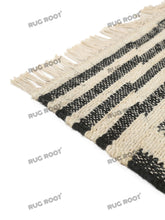Load image into Gallery viewer, Handwoven Wool Rug with Minimalist Striped Border Design - Ivory & Charcoal