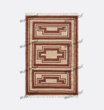 Load image into Gallery viewer, Handwoven Wool Rug with Terracotta & Beige Geometric Border Design