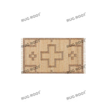 Load image into Gallery viewer, Handwoven Jute & Wool Rug with Geometric Cross Pattern - Natural & Beige