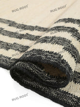 Load image into Gallery viewer, Handwoven Wool Rug with Minimalist Striped Border Design - Ivory & Charcoal