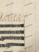 Load image into Gallery viewer, Handwoven Wool Rug with Minimalist Striped Border Design - Ivory & Charcoal
