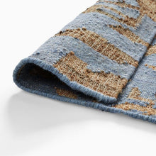 Load image into Gallery viewer, Handwoven Jute & Wool Flatweave Rug, Floral Design in Soft Blue & Beige, Ideal for Living Room, Bedroom & Entryway