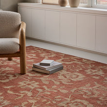 Load image into Gallery viewer, Terracotta Floral Handwoven Rug, Earthy Tones with Cream Pattern, Botanical Design, Perfect for Living Room & Bedroom