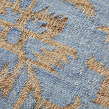 Load image into Gallery viewer, Handwoven Jute & Wool Flatweave Rug, Floral Design in Soft Blue & Beige, Ideal for Living Room, Bedroom & Entryway
