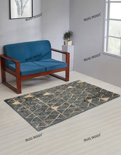 Load image into Gallery viewer, Handwoven Wool & Jute Rug with Tribal Diamond Pattern - Charcoal & Natural
