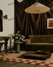 Load image into Gallery viewer, Natural Jute Handwoven Rug with Burgundy Checkerboard Border, Rustic Elegance for Living Room & Bedroom