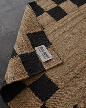 Load image into Gallery viewer, Natural Jute Handwoven Rug with Black Checkerboard Border, Modern Rustic Design for Living Room & Bedroom