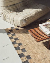 Load image into Gallery viewer, Natural Jute Handwoven Rug with Black Checkerboard Border, Modern Rustic Design for Living Room & Bedroom