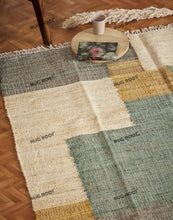 Load image into Gallery viewer, Handwoven Jute & Wool Rug with Modern Block Pattern - Earthy Green & Beige