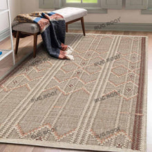 Load image into Gallery viewer, Handwoven Jute & Wool Rug with Geometric Diamond Panel Design - Beige & Terracotta