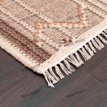 Load image into Gallery viewer, Handwoven Jute & Wool Rug with Geometric Diamond Panel Design - Beige & Terracotta