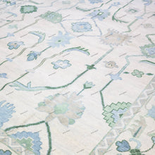Load image into Gallery viewer, Oceanic Serenity Hand Knotted Oushak Rugs Seafoam and Off White Wool Carpet For Drawing Room