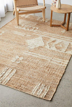 Load image into Gallery viewer, Handwoven Jute & Wool Rug with Geometric Tribal Design in Beige & Ivory – Flatweave