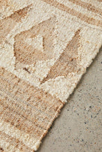 Load image into Gallery viewer, Handwoven Jute & Wool Rug with Geometric Tribal Design in Beige & Ivory – Flatweave