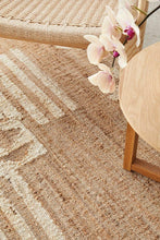 Load image into Gallery viewer, Handwoven Jute & Wool Rug with Geometric Tribal Design in Beige & Ivory – Flatweave