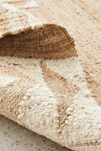 Load image into Gallery viewer, Handwoven Jute & Wool Rug with Geometric Tribal Design in Beige & Ivory – Flatweave