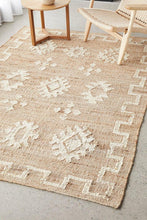 Load image into Gallery viewer, Handwoven Jute & Wool Rug with Tribal Geometric Pattern in Natural & Ivory – Flatweave