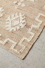 Load image into Gallery viewer, Handwoven Jute & Wool Rug with Tribal Geometric Pattern in Natural & Ivory – Flatweave