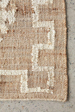 Load image into Gallery viewer, Handwoven Jute & Wool Rug with Tribal Geometric Pattern in Natural & Ivory – Flatweave