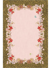Load image into Gallery viewer, Hand-tufted rug with a leopard print border, red and pink floral design, and a soft pink center. Made from 100% New Zealand wool and fine viscose size 8x10