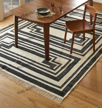 Load image into Gallery viewer, Handwoven Wool Rug with Bold Geometric Border Design - Black & White