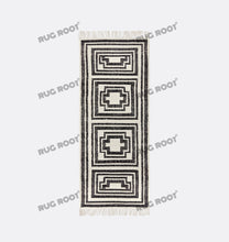 Load image into Gallery viewer, Handwoven Wool Rug with Bold Geometric Border Design - Black & White