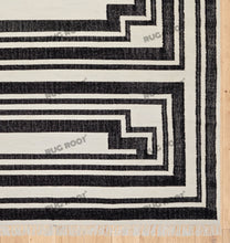 Load image into Gallery viewer, Handwoven Wool Rug with Bold Geometric Border Design - Black & White