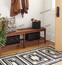 Load image into Gallery viewer, Handwoven Wool Rug with Bold Geometric Border Design - Black & White