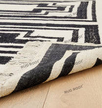 Load image into Gallery viewer, Handwoven Wool Rug with Bold Geometric Border Design - Black & White