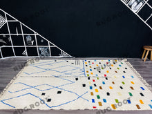 Load image into Gallery viewer, Modern Moroccan Azilal Rug | Handwoven Wool Rug with Bold Blue Geometric Motifs