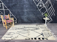 Load image into Gallery viewer, Handcrafted Moroccan Art | Abstract Berber Rug with Bold Black Lines on Ivory Wool