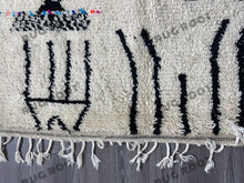 Load image into Gallery viewer, Handcrafted Moroccan Art | Abstract Berber Rug with Bold Black Lines on Ivory Wool