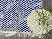 Load image into Gallery viewer, Geometric Moroccan Art | Handwoven Blue and White Checkered Beni Ourain Rug